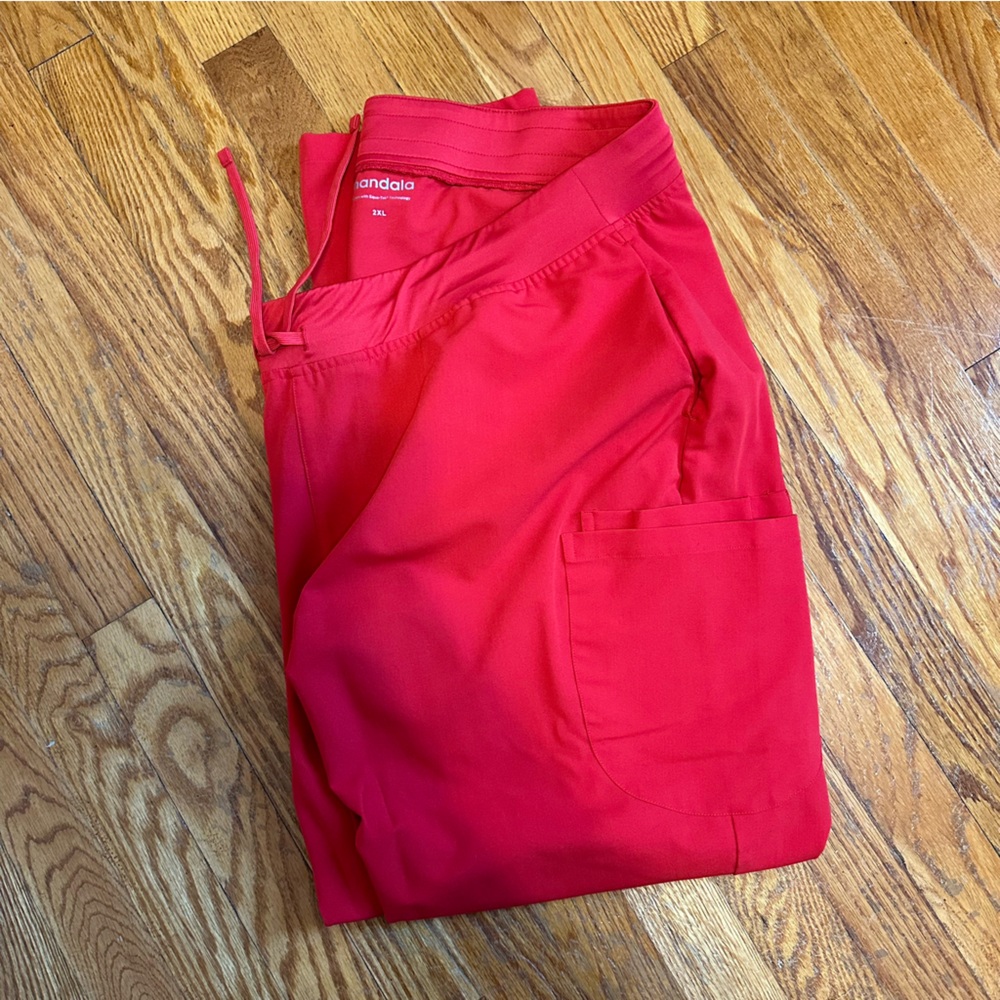 Mandala 6 pocket slim scrub pants- candy red